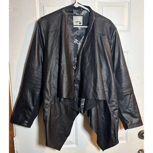 Levi's Faux Leather Jacket 1X Plus Size Black Moto Waterfall Drape‎ Open